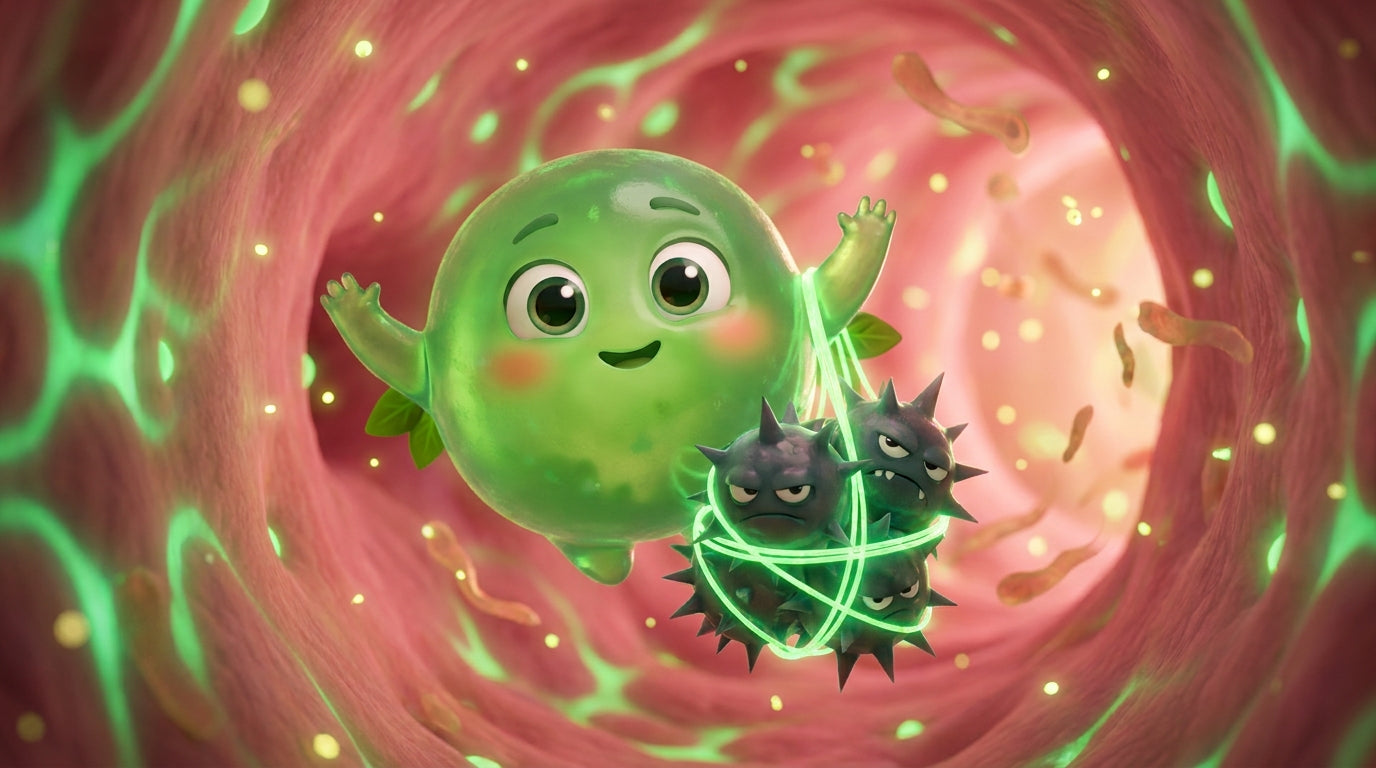 Chlorella character carrying trapped toxins